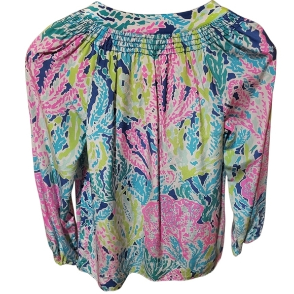 Lilly Pulitzer Elsa Silk Colorful V Neck Long Sleeve Top Size Small - Picture 2 of 7